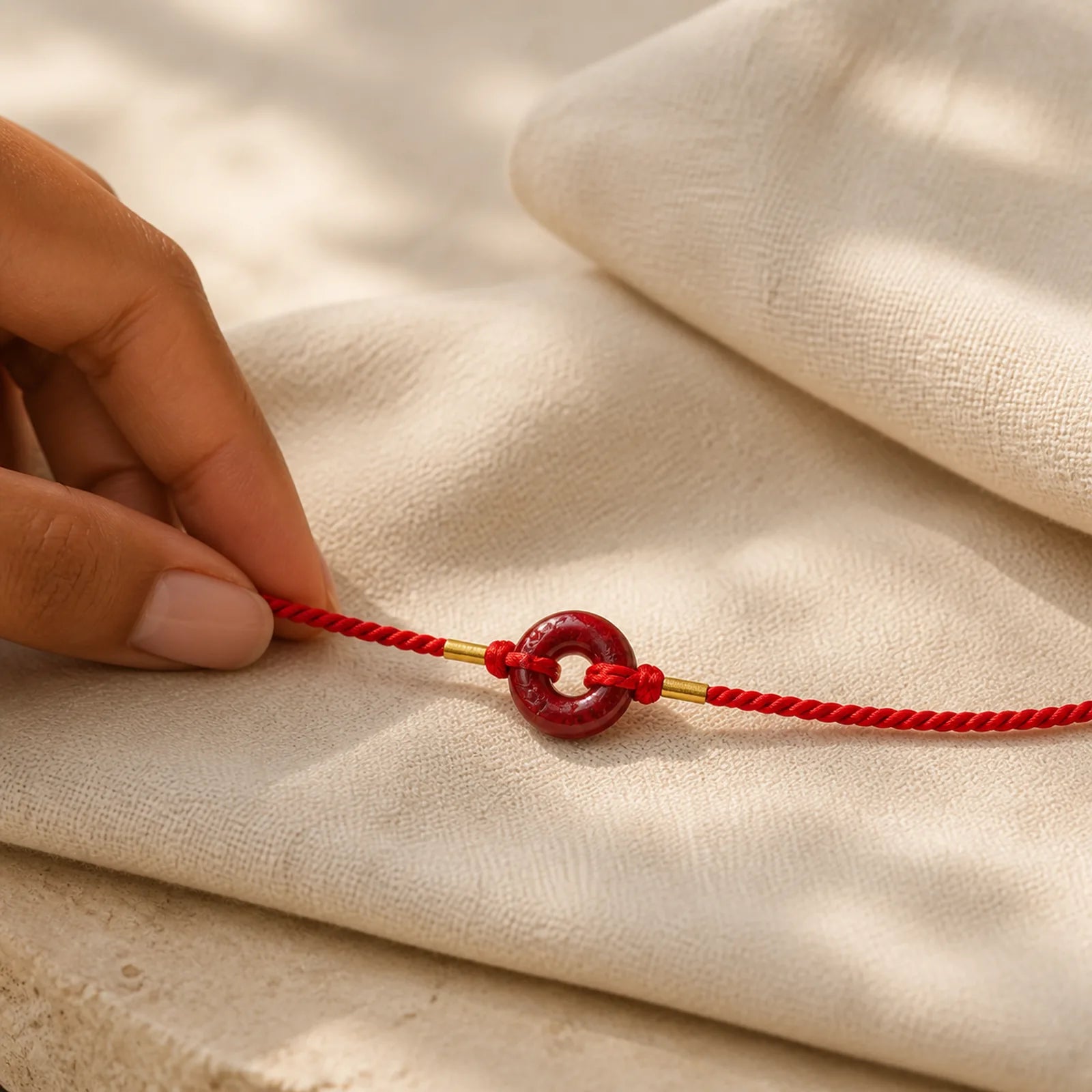 Natural Cinnabar Peace Buckle Blessing Red String Belly Chain featuring Cinnabar, Peace Buckle, Red String