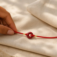 Natural Cinnabar Peace Buckle Blessing Red String Belly Chain featuring Cinnabar, Peace Buckle, Red String