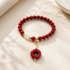Natural Cinnabar Peace Buckle Charm Blessing Bracelet featuring Cinnabar, Peace Buckle, Copper