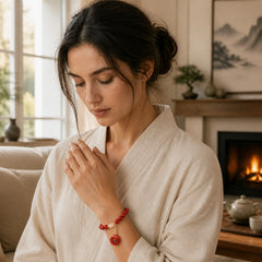 Natural Cinnabar Peace Buckle Charm Blessing Bracelet featuring Cinnabar, Peace Buckle, Copper