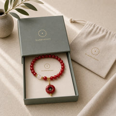 Natural Cinnabar Peace Buckle Charm Blessing Bracelet featuring Cinnabar, Peace Buckle, Copper