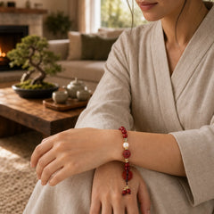 Natural Cinnabar Peace Buckle Copper Coin Charm Blessing Bracelet featuring Cinnabar, Peace Buckle, Copper