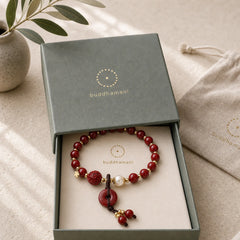 Natural Cinnabar Peace Buckle Copper Coin Charm Blessing Bracelet featuring Cinnabar, Peace Buckle, Copper
