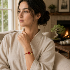 Natural Cinnabar Peace Buckle Fu Character Charm Blessing Braided Bracelet featuring Cinnabar, Peace Buckle, Fu Character