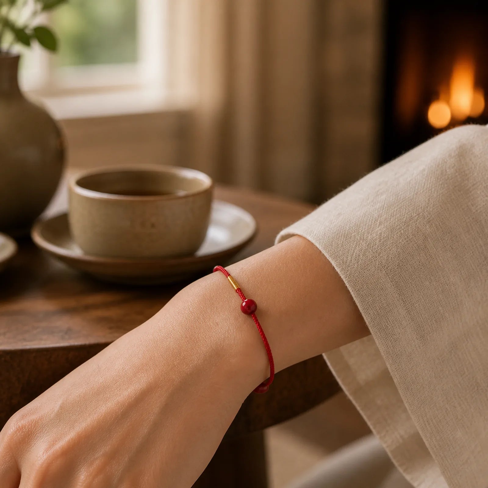 Natural Cinnabar Red Agate Blessing Red String Bracelet featuring Cinnabar, Red Agate, Red String