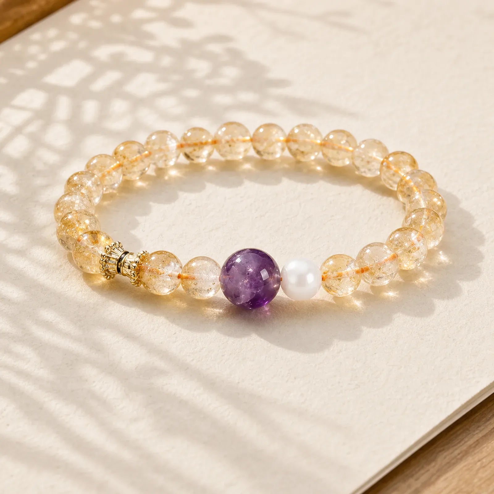 Natural Citrine Amethyst Prosperity Bracelet featuring Citrine, Amethyst, Copper