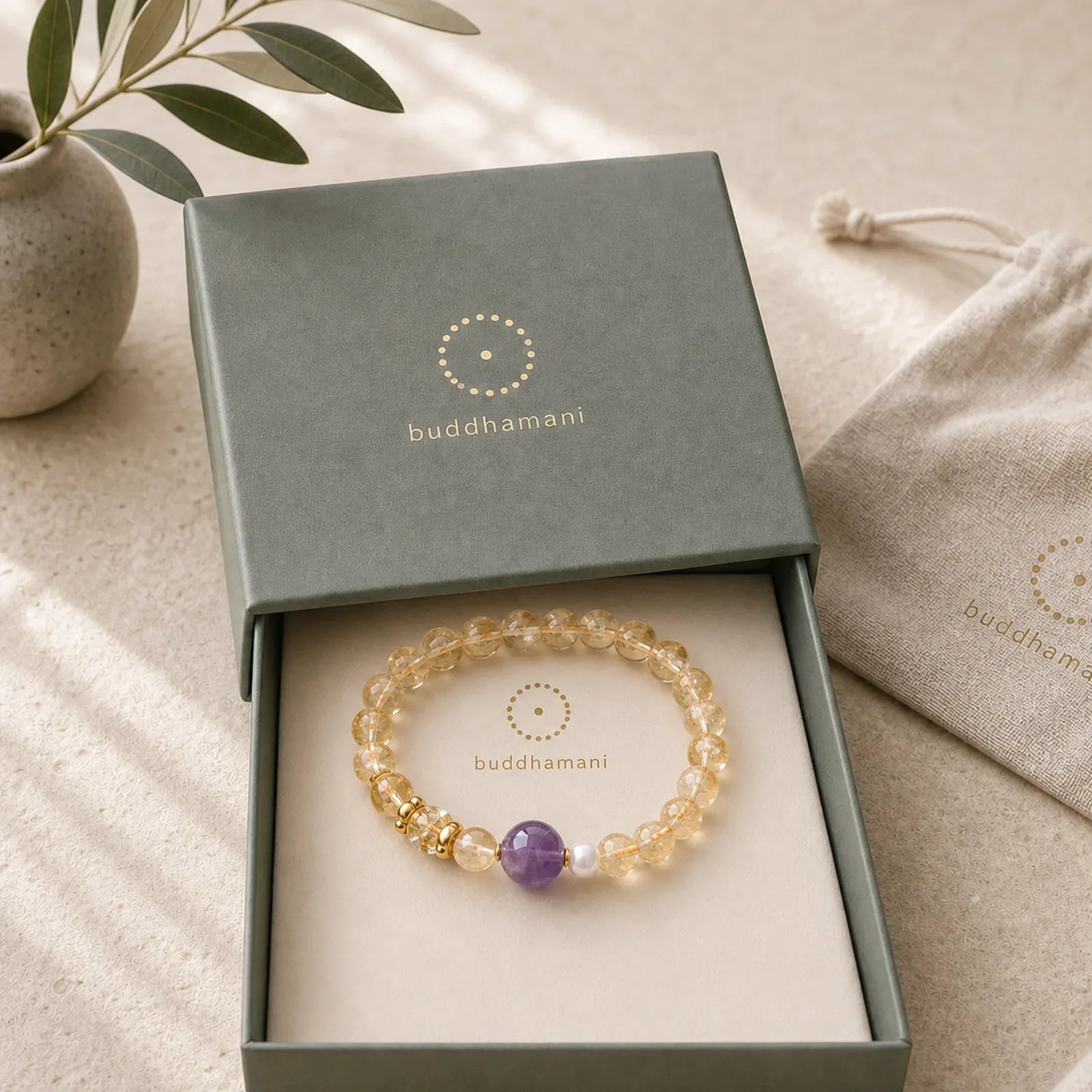 Natural Citrine Amethyst Prosperity Bracelet featuring Citrine, Amethyst, Copper