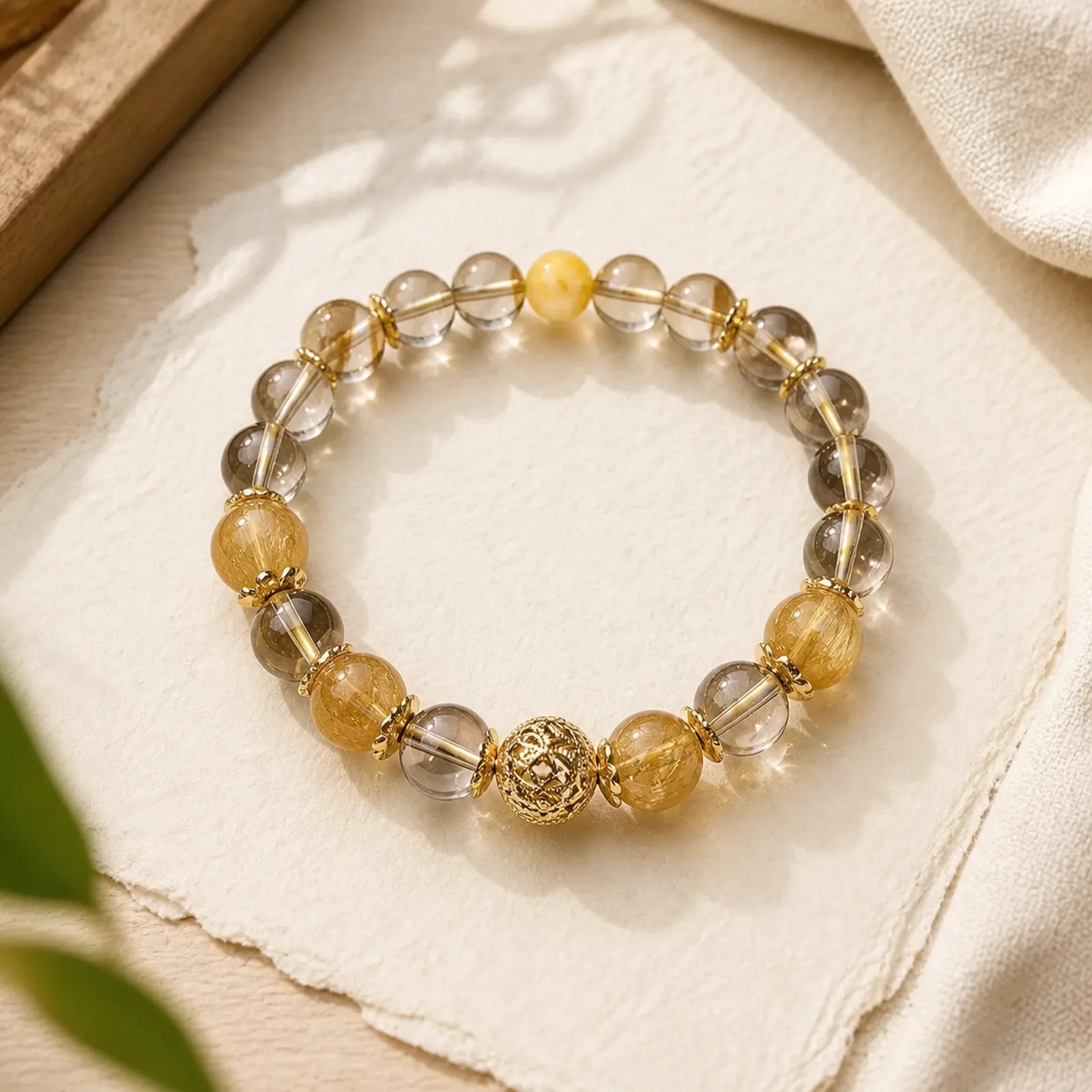 Natural Citrine Amethyst Rutilated Quartz Prosperity Protection Bracelet featuring Citrine, Amethyst, Rutilated Quartz
