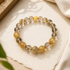 Natural Citrine Amethyst Rutilated Quartz Prosperity Protection Bracelet featuring Citrine, Amethyst, Rutilated Quartz