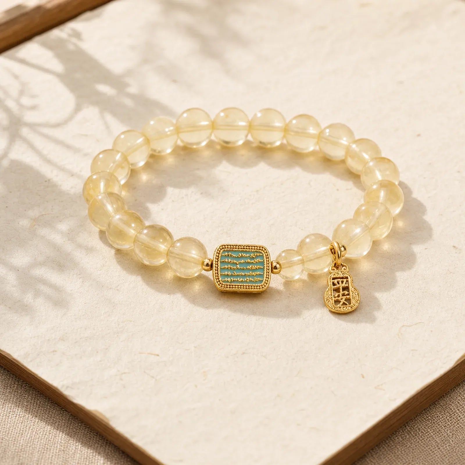 Natural Citrine Five Scriptures Generosity Bracelet featuring Citrine, Copper