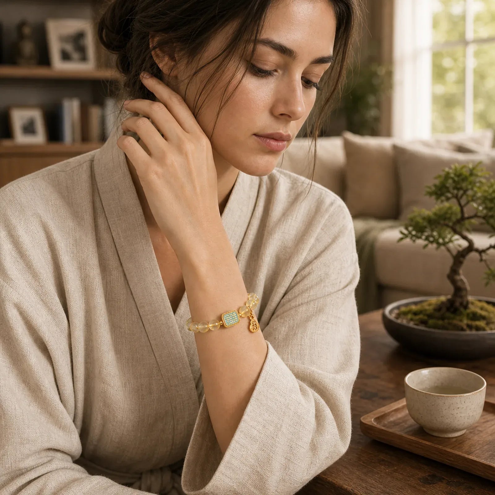 Natural Citrine Five Scriptures Generosity Bracelet featuring Citrine, Copper