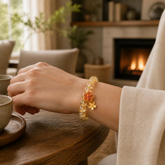 Natural Citrine Flower Charm Prosperity Protection Bracelet featuring Citrine