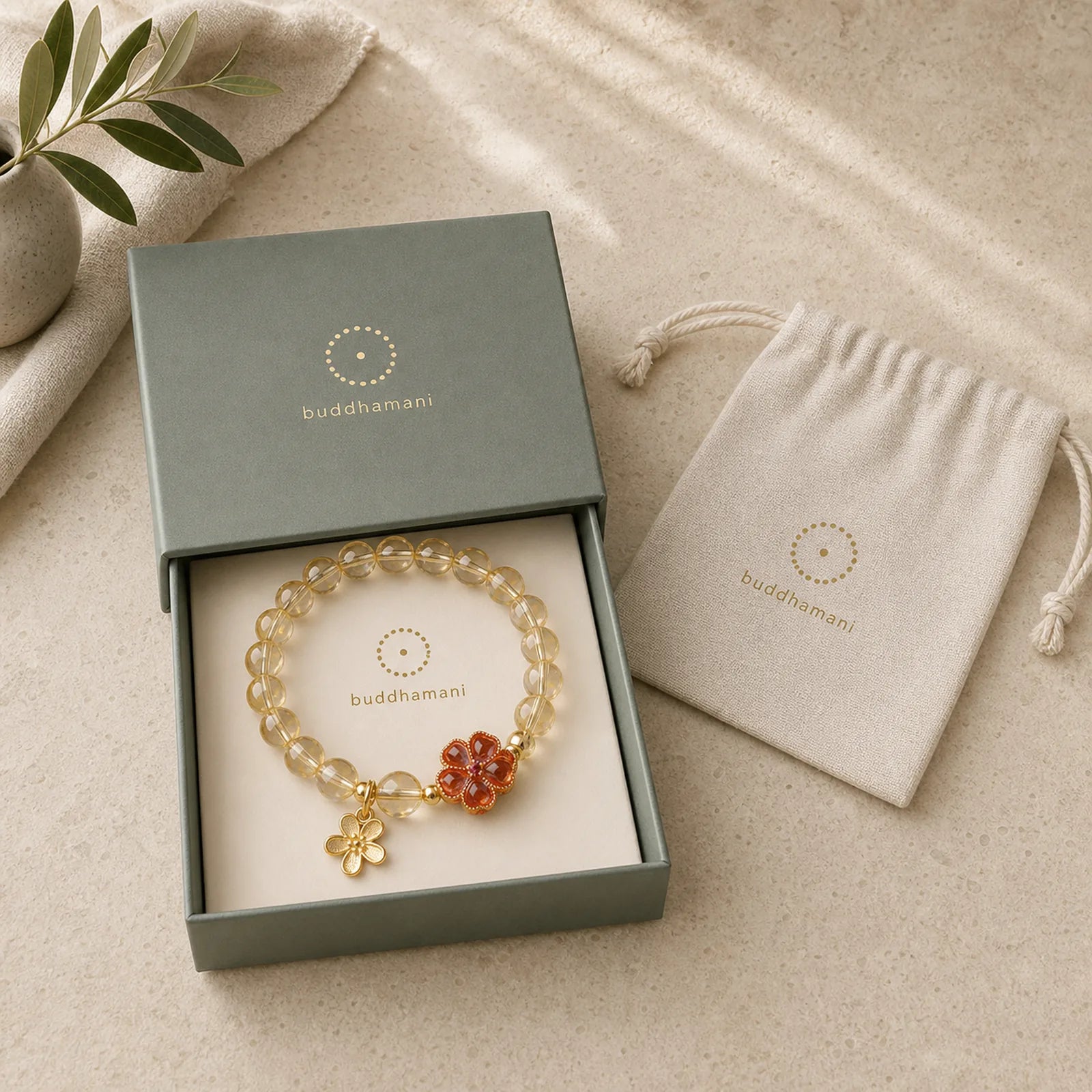 Natural Citrine Flower Charm Prosperity Protection Bracelet featuring Citrine