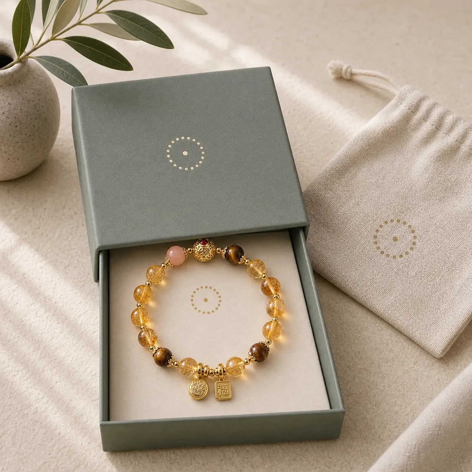 Natural Citrine Fu Character Lucky Beast Prosperity Bracelet featuring Citrine, Fu Character, Sun Stone