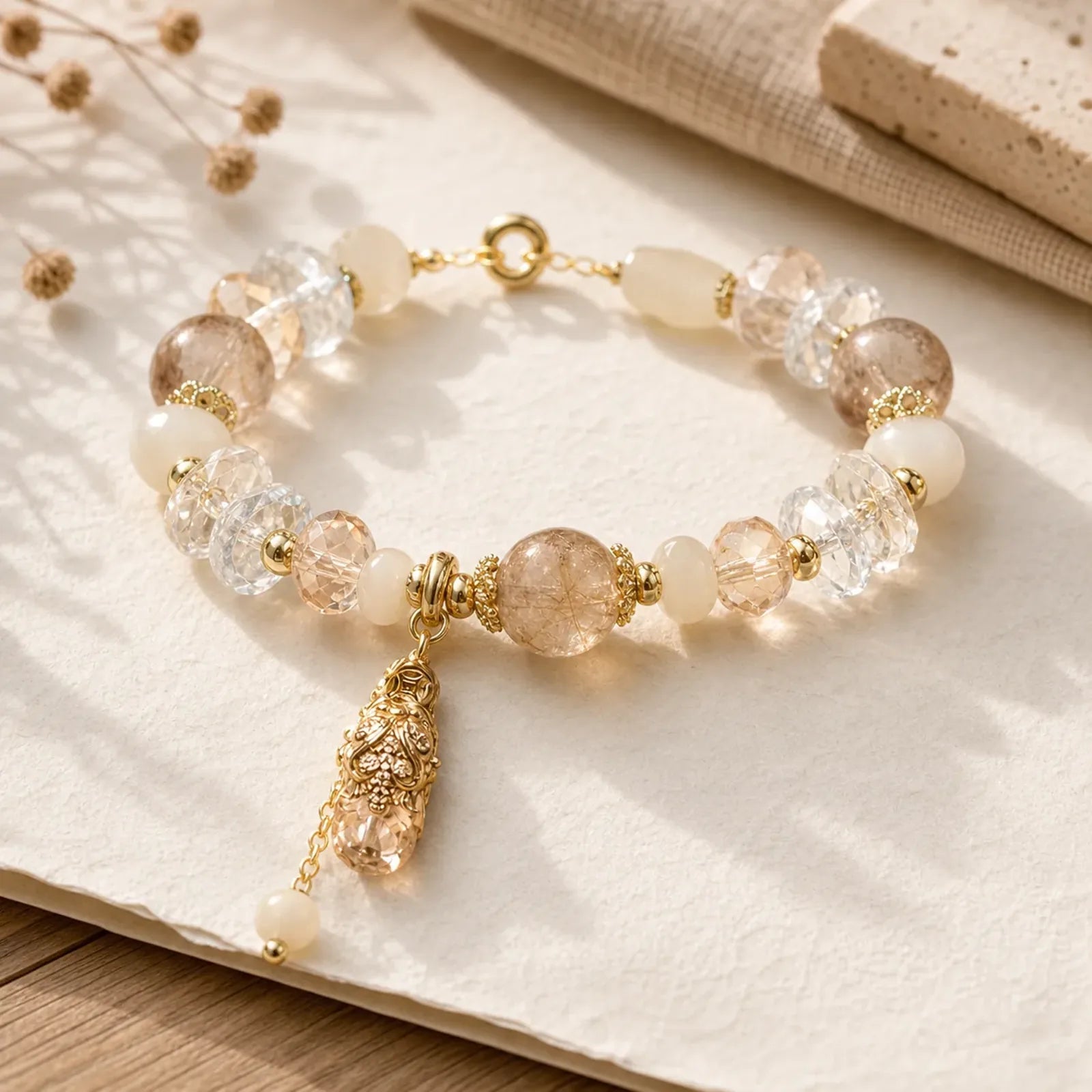 Natural Citrine Green Strawberry Quartz PiXiu Prosperity Bracelet featuring Citrine, Green Strawberry Quartz, Strawberry Quartz
