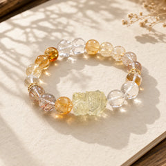 Natural Citrine Pearl Topaz White Crystal Protection Bracelet featuring Citrine, Pearl, Topaz