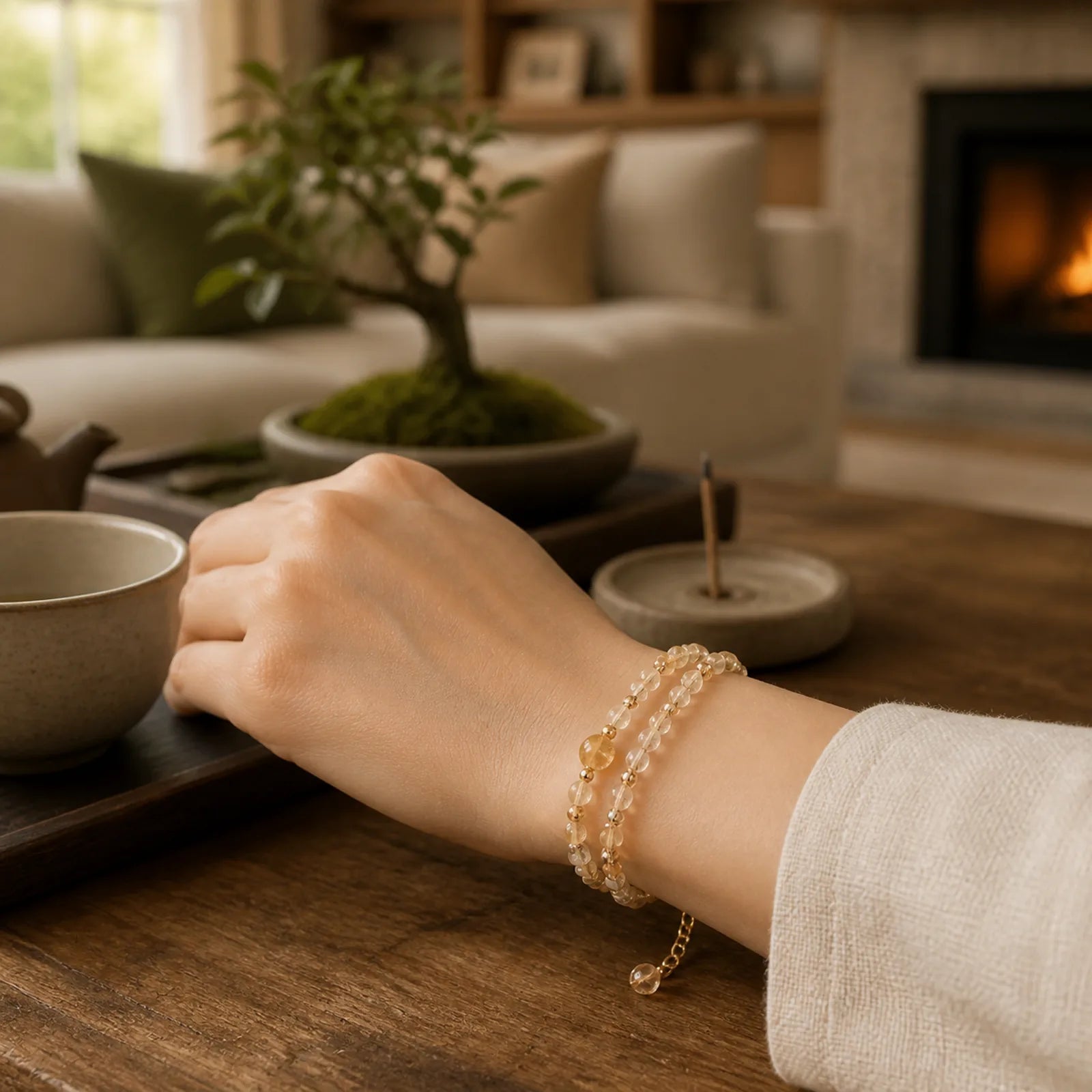 Natural Citrine Pink Crystal Beads Pleasure Creativity Double Layer Bracelet featuring Citrine, Pink Crystal, Rose Quartz