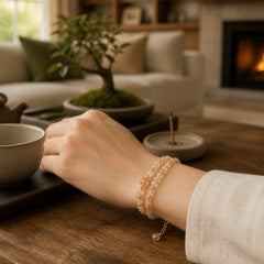 Natural Citrine Pink Crystal Beads Pleasure Creativity Double Layer Bracelet featuring Citrine, Pink Crystal, Rose Quartz