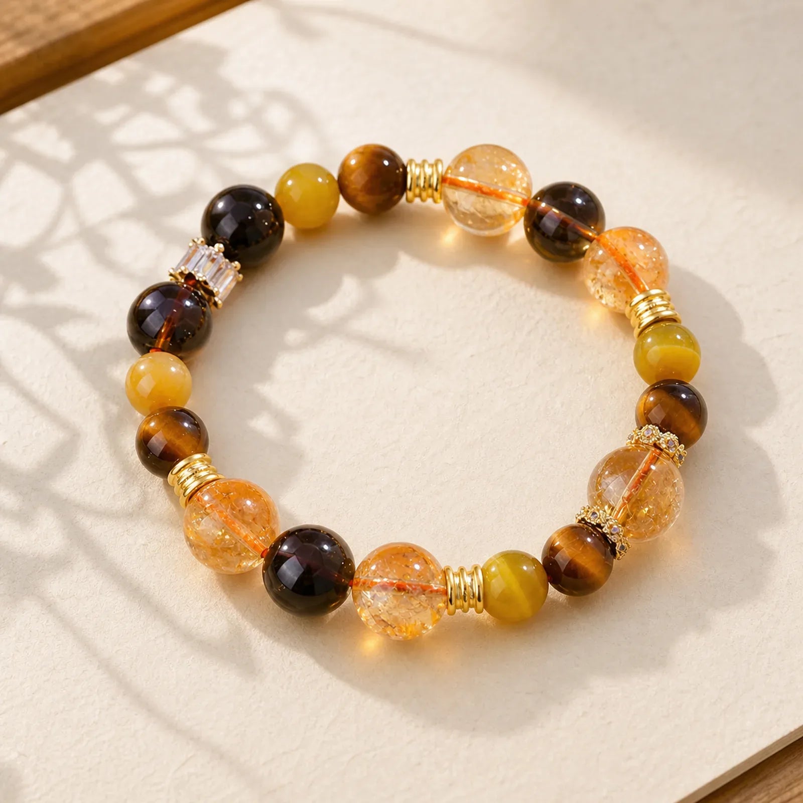 Natural Citrine Smoky Quartz Tiger Eye Duobao Crystal Prosperity Bracelet featuring Citrine, Smoky Quartz, Tiger Eye