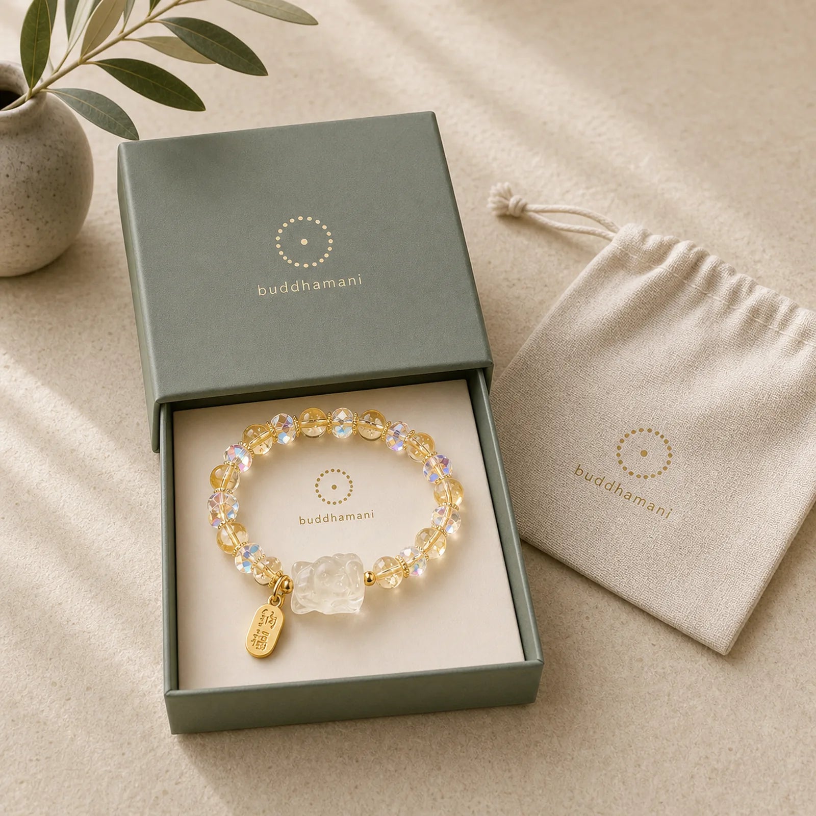 Natural Citrine White Crystal Nine Tailed Fox Attracting Wealth Charm Energy Bracelet featuring Citrine, Clear Quartz / White Crystal, Nine-Tailed Fox