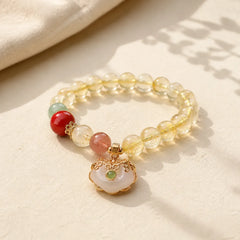 Natural Citrine White Jade Strawberry Quartz Protection Charm Bracelet featuring Citrine, White Jade, Jade
