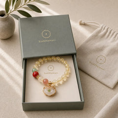 Natural Citrine White Jade Strawberry Quartz Protection Charm Bracelet featuring Citrine, White Jade, Jade