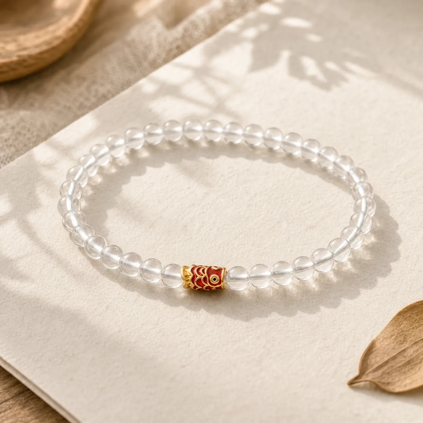 Natural Clear Quartz 925 Sterling Silver Koi Fish Healing Bracelet featuring Silver, Koi Fish, Clear Quartz / White Crystal