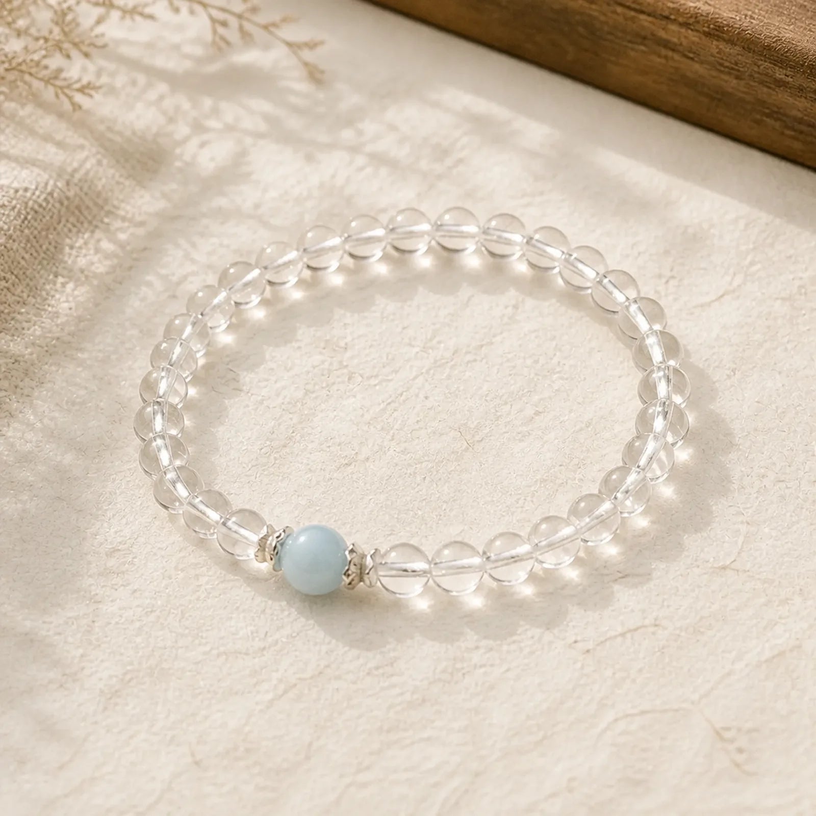 Natural Clear Quartz Aquamarine Clarity Bracelet featuring Aquamarine, Clear Quartz / White Crystal, Silver