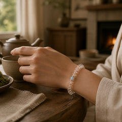 Natural Clear Quartz Aquamarine Clarity Bracelet featuring Aquamarine, Clear Quartz / White Crystal, Silver