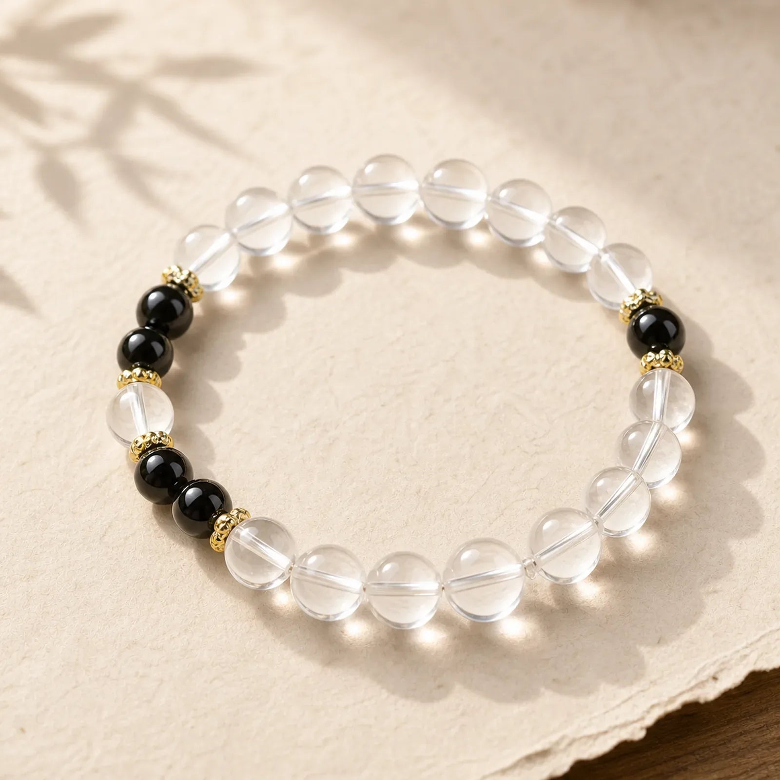 Natural Clear Quartz Beaded Healing Bracelet featuring Clear Quartz / White Crystal, Black Obsidian, Aquamarine