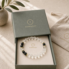 Natural Clear Quartz Beaded Healing Bracelet featuring Clear Quartz / White Crystal, Black Obsidian, Aquamarine