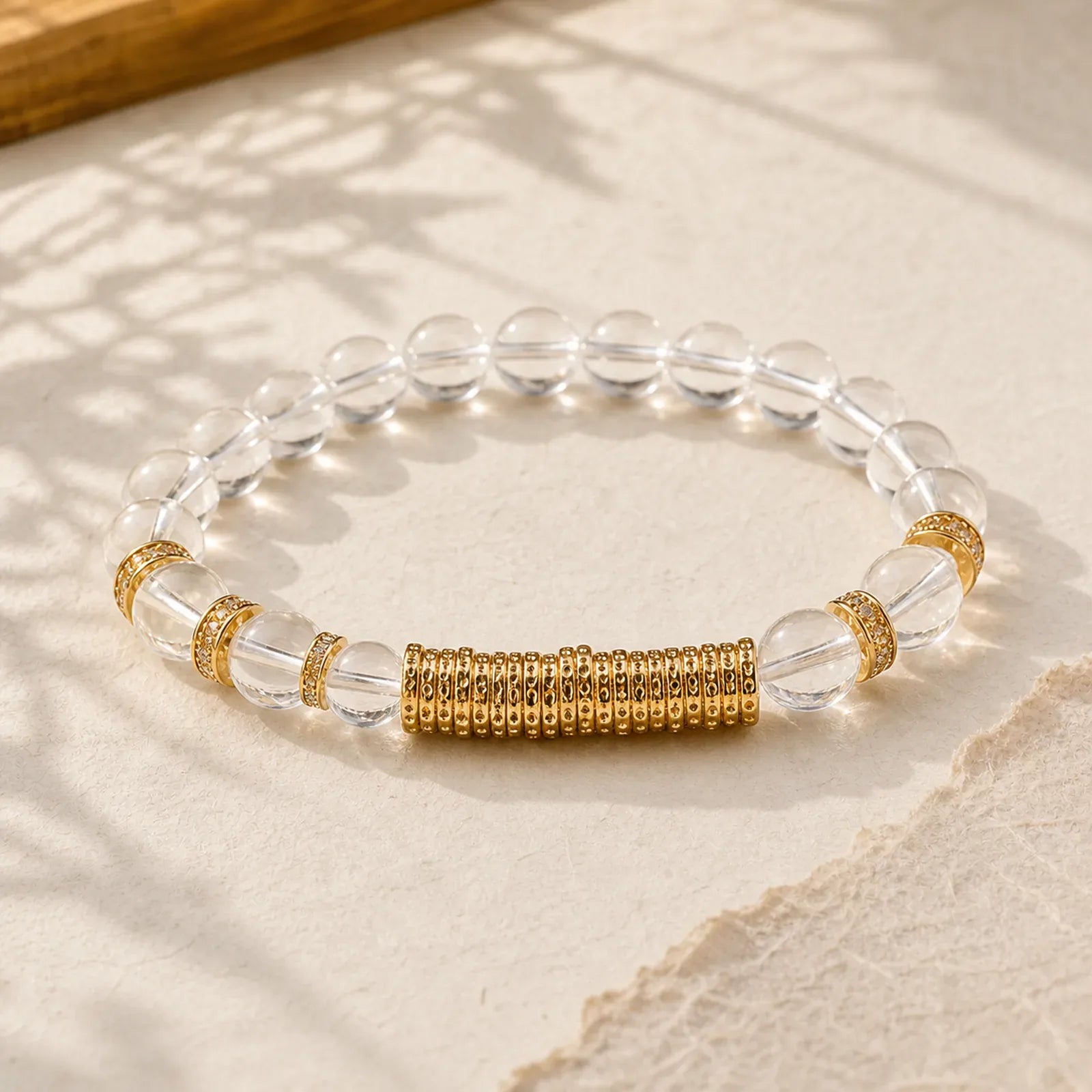 Natural Clear Quartz Citrine Money For The Journey Protection Bracelet featuring Citrine, Clear Quartz / White Crystal, Copper