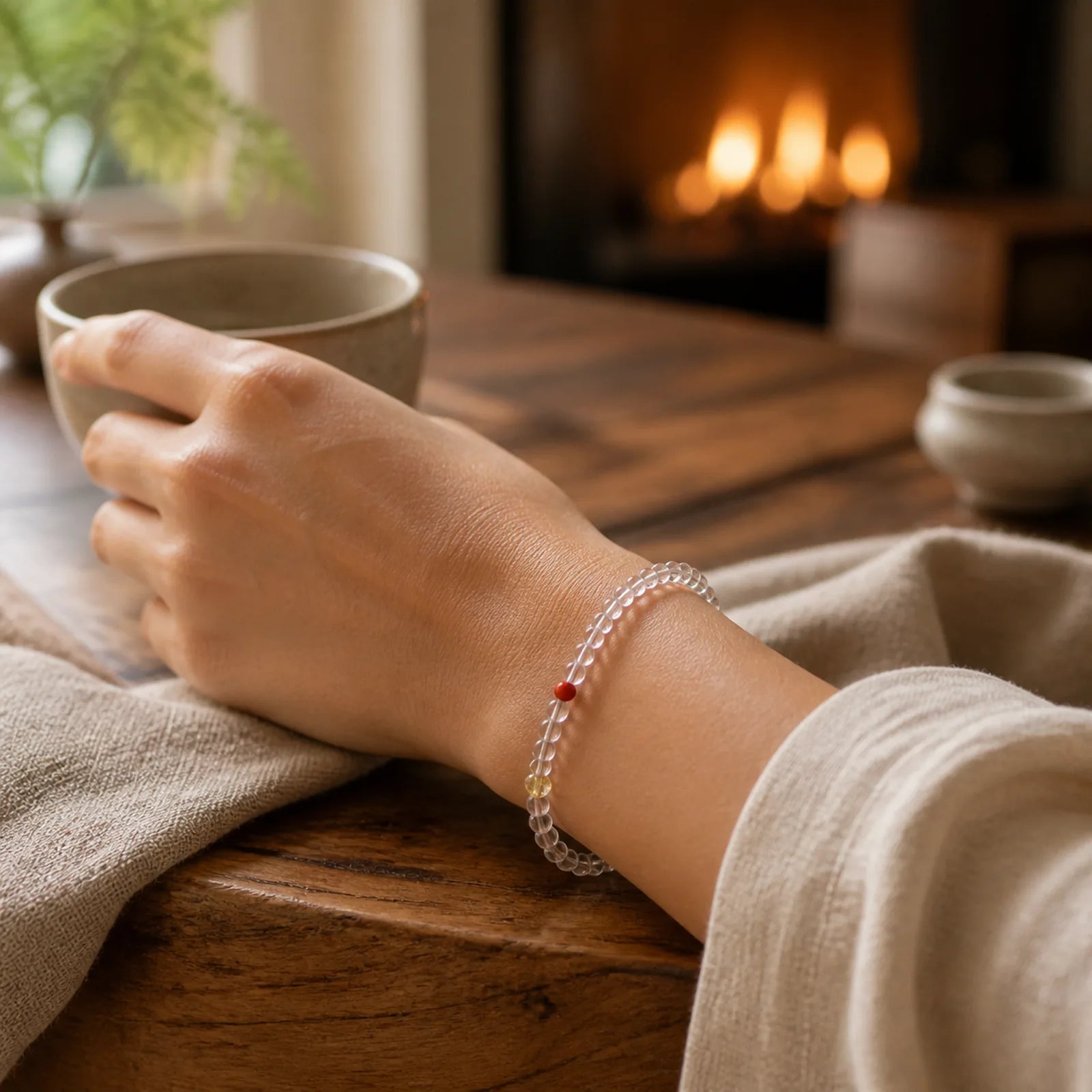Natural Clear Quartz Clarity Bracelet featuring Clear Quartz / White Crystal, South Red Agate, Red Agate