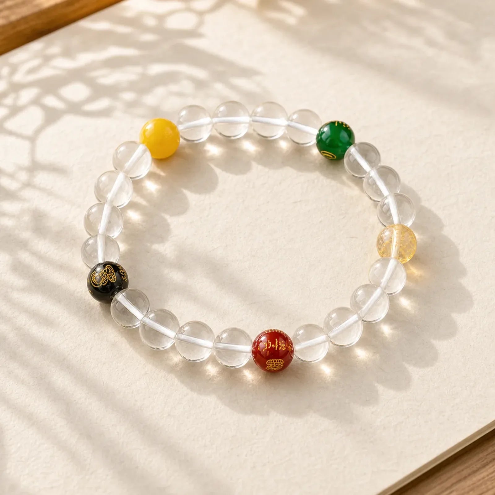 Natural Clear Quartz Five Elements Healing Bracelet featuring Five Elements, Clear Quartz / White Crystal