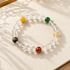 Natural Clear Quartz Five Elements Healing Bracelet featuring Five Elements, Clear Quartz / White Crystal