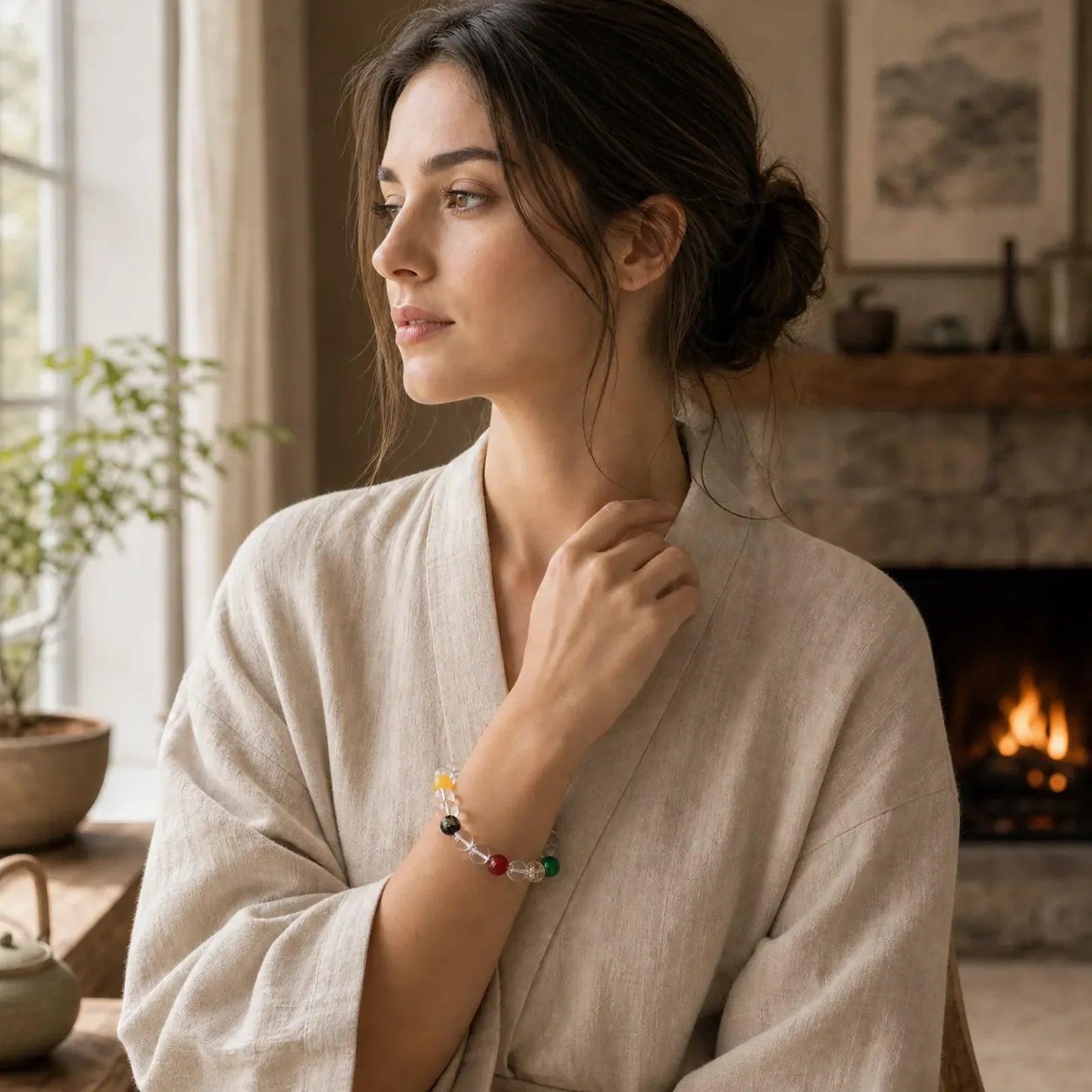 Natural Clear Quartz Five Elements Healing Bracelet featuring Five Elements, Clear Quartz / White Crystal