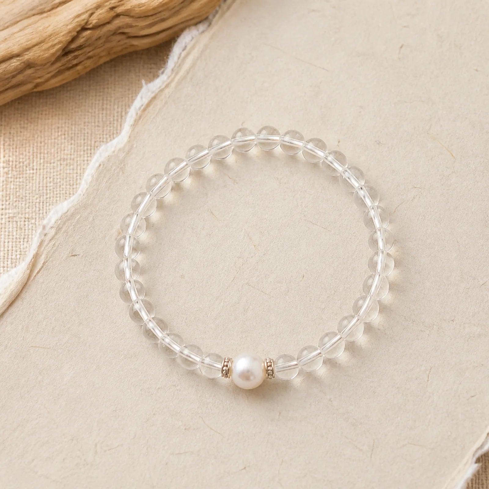 Natural Clear Quartz Pearl Clarity Bracelet featuring Pearl, Clear Quartz / White Crystal