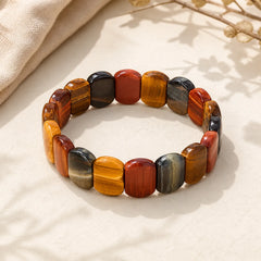 Natural Colored Tiger Eye Oval Beads Strength Bracelet featuring Red Tiger Eye, Tiger Eye, Blue Tiger Eye