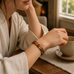 Natural Colored Tiger Eye Oval Beads Strength Bracelet featuring Red Tiger Eye, Tiger Eye, Blue Tiger Eye