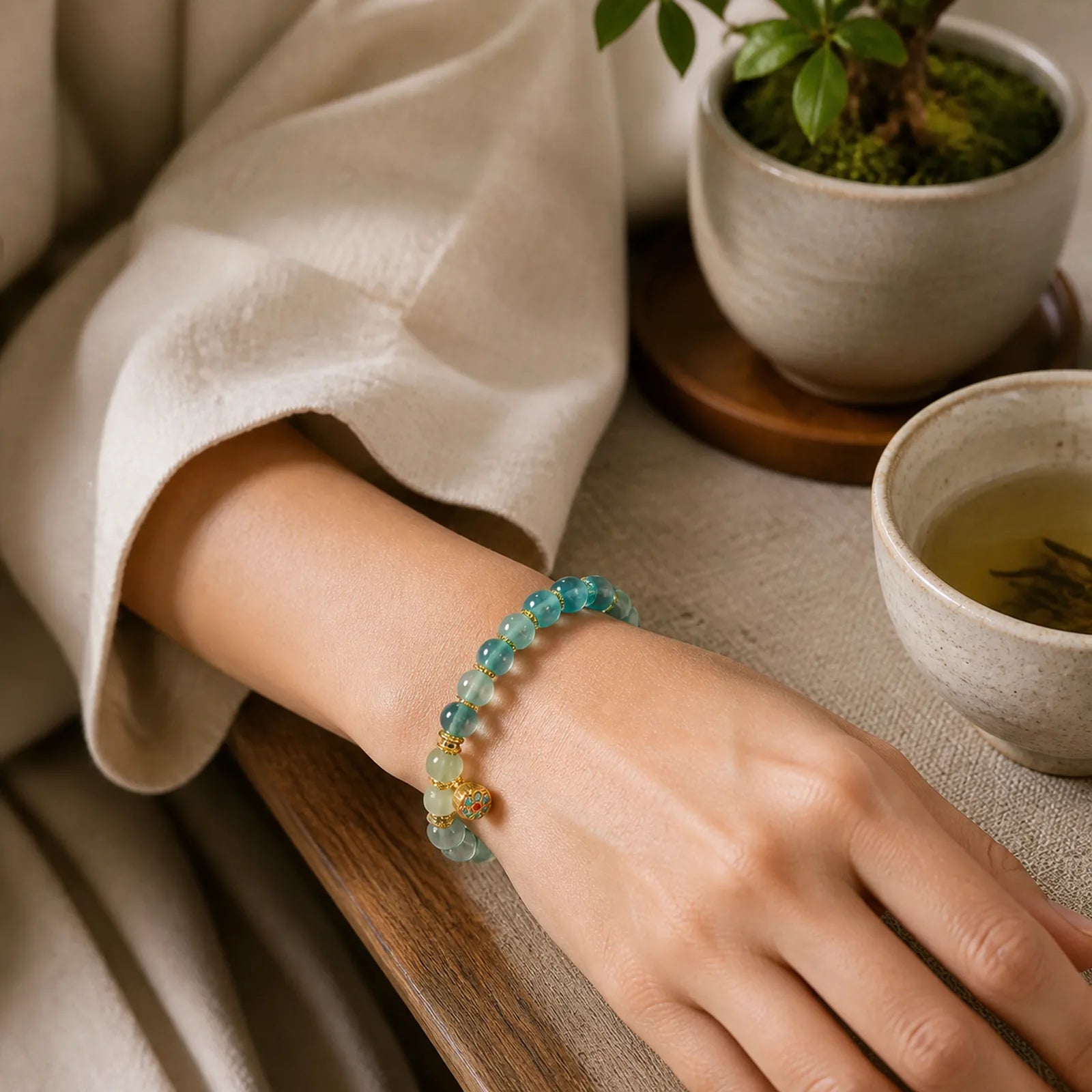 Natural Colorful Candy Agate Golden Lotus Pod Healing Bracelet featuring Candy Agate, Lotus