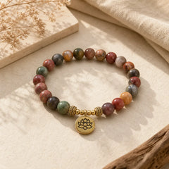 Natural Colorful Emperor Stone Lotus Pattern Anti-stress Bracelet featuring Emperor Stone, Lotus, Lotus Symbol