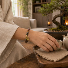 Natural Colorful Emperor Stone Lotus Pattern Anti-stress Bracelet featuring Emperor Stone, Lotus, Lotus Symbol