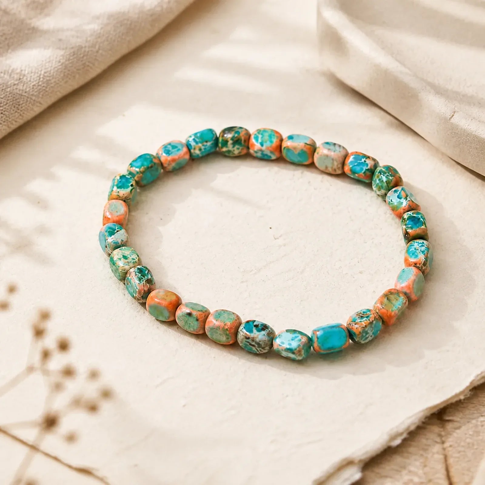 Natural Colorful Emperor Stone Oval Square Beads Anti-stress Bracelet featuring Emperor Stone, Green Emperor Stone
