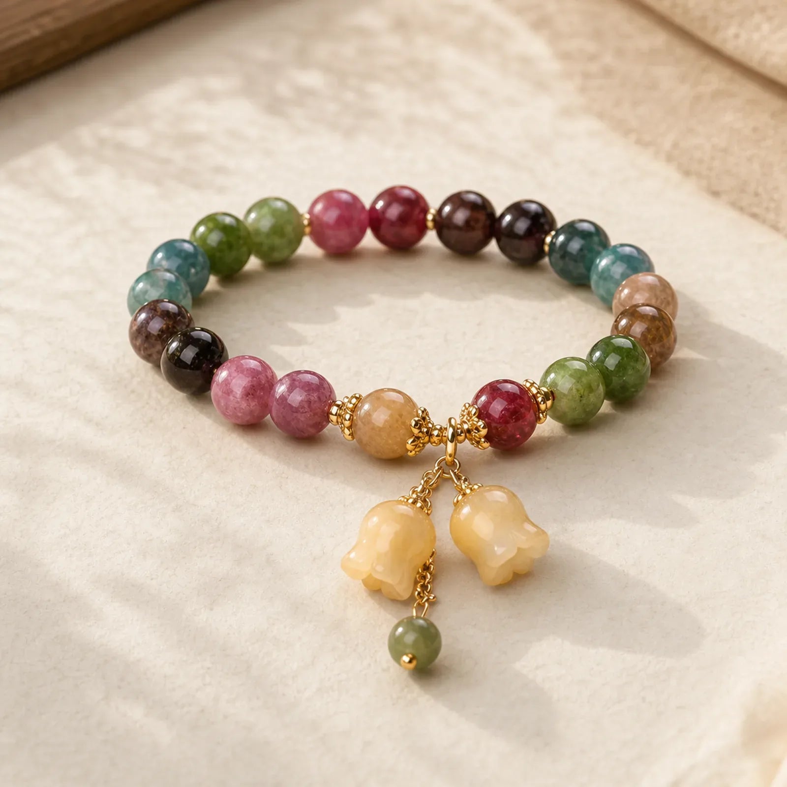 Natural Colorful Tourmaline Flower Bead Love Bracelet featuring Tourmaline