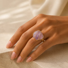 Natural Crystal Gemstone Amethyst Adjustable Ring featuring Amethyst, Fluorite, Clear Quartz / White Crystal