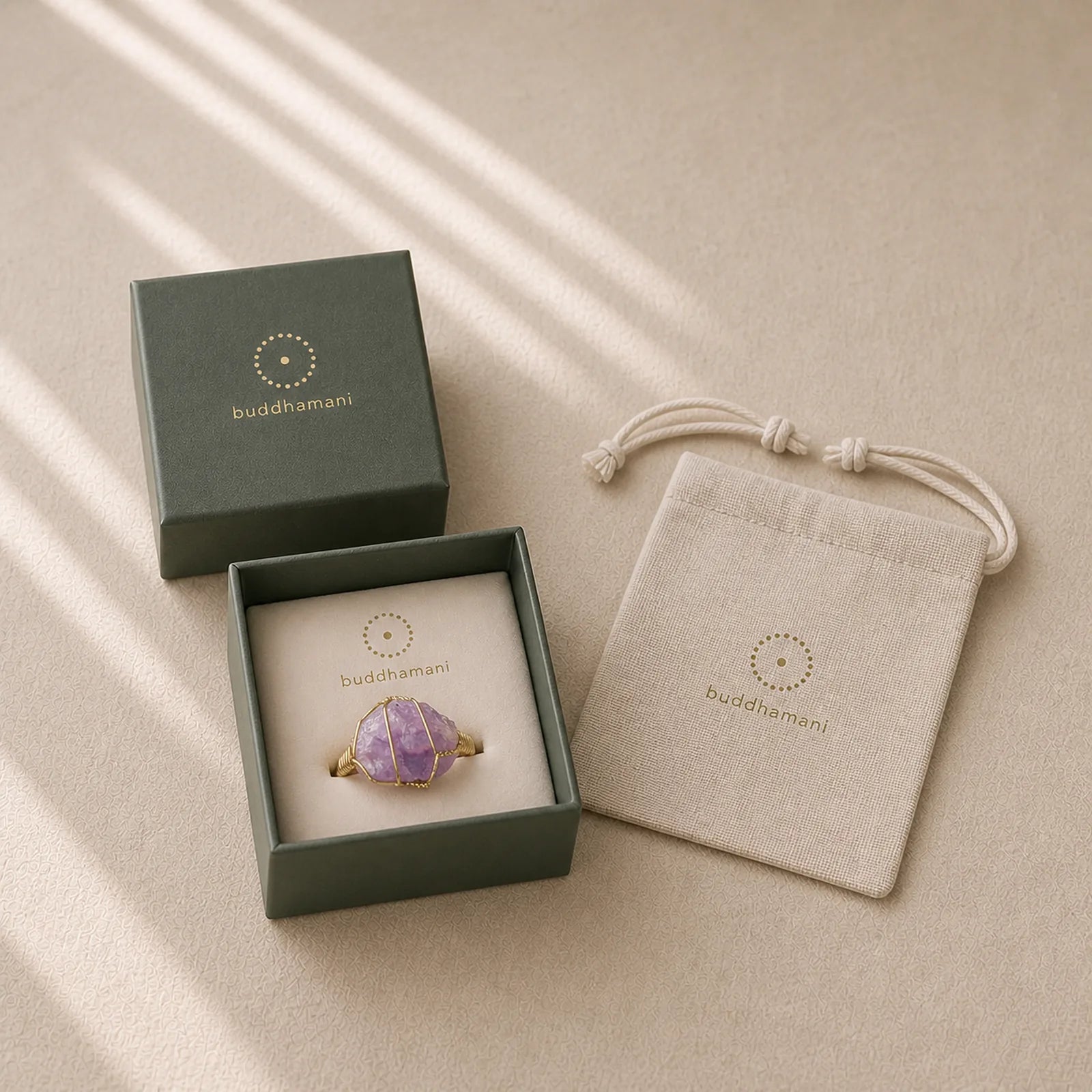 Natural Crystal Gemstone Amethyst Adjustable Ring featuring Amethyst, Fluorite, Clear Quartz / White Crystal
