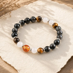 Natural Crystals Silver Sheen Obsidian Chinese Zodiac Protection Bracelet featuring Silver, Silver Sheen Obsidian, Obsidian