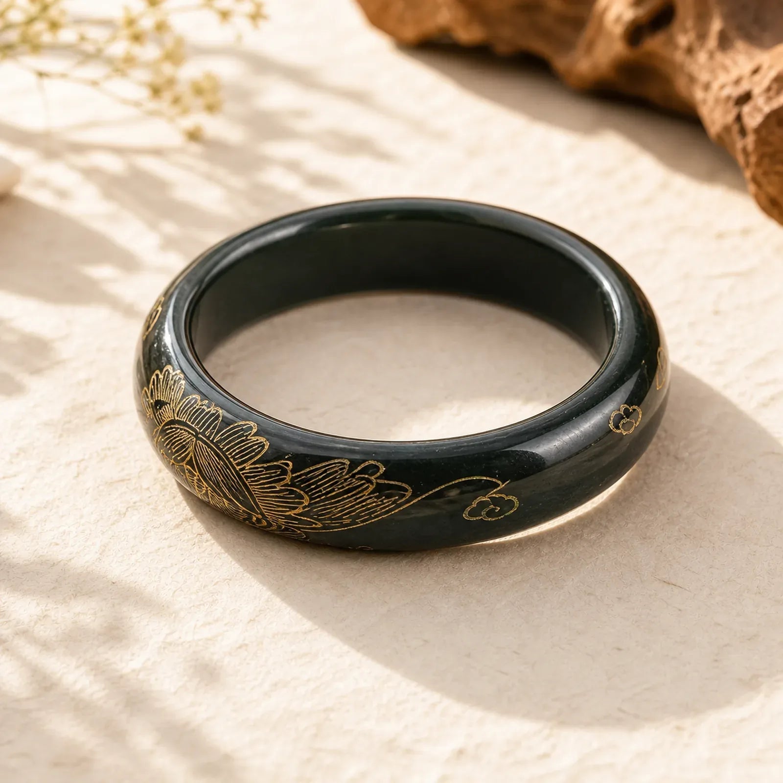 Natural Cyan Jade Carving Harmony Bangle Bracelet featuring Cyan Jade, Jade