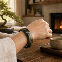 Natural Cyan Jade Carving Harmony Bangle Bracelet featuring Cyan Jade, Jade