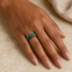 Natural Cyan Jade Dragon Carved Success Ring featuring Cyan Jade, Jade, Dragon